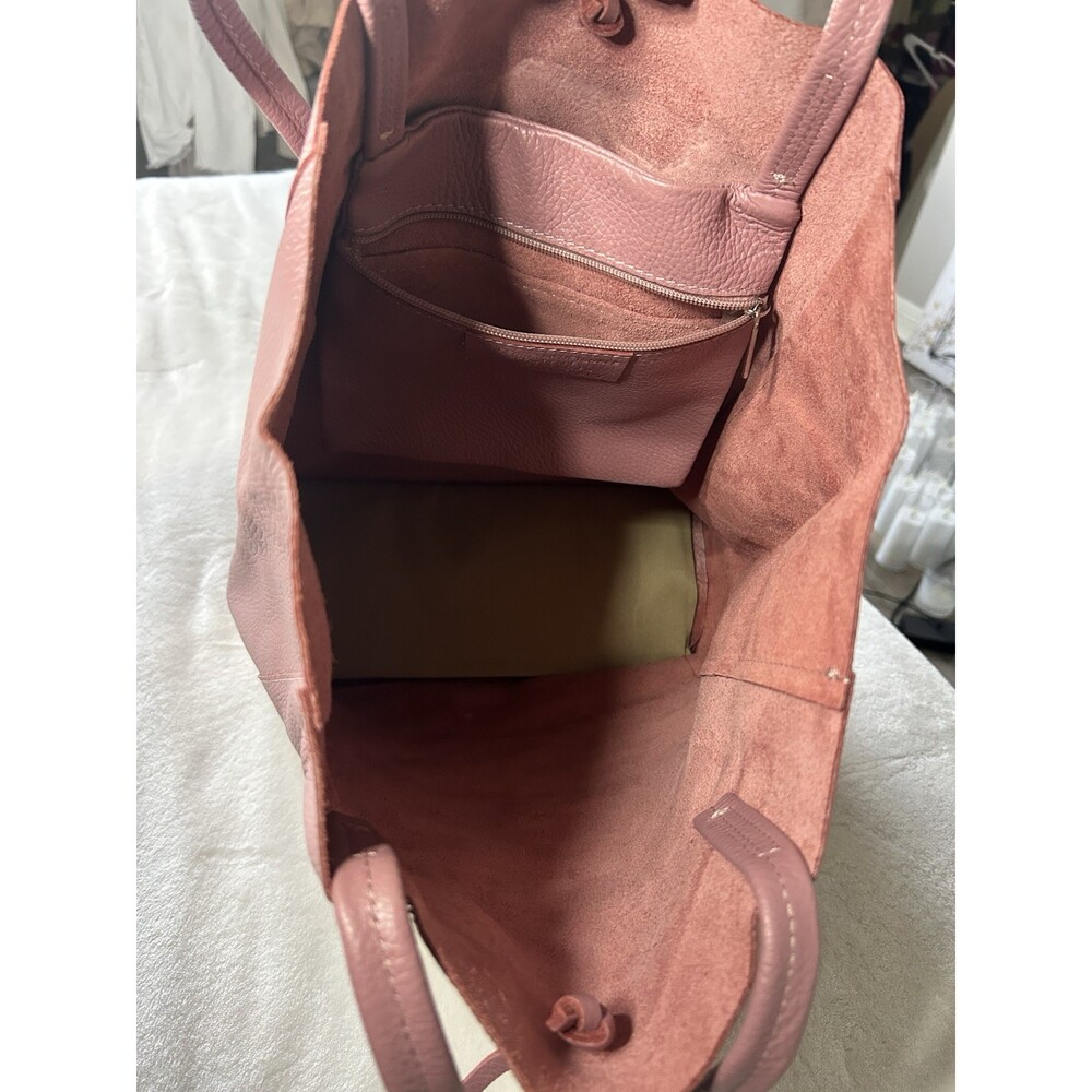 Italian Leather Tote Large Genuine Leather Dusty Rose Pink Made In Italy New - Picture 8 of 12